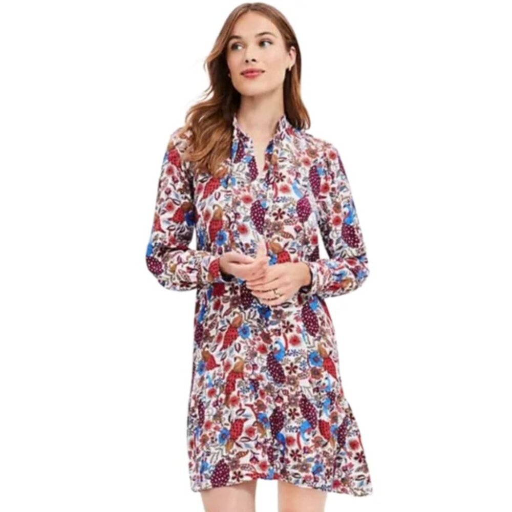 LOFT Floral Long Sleeve Dress - Red, Blue, White